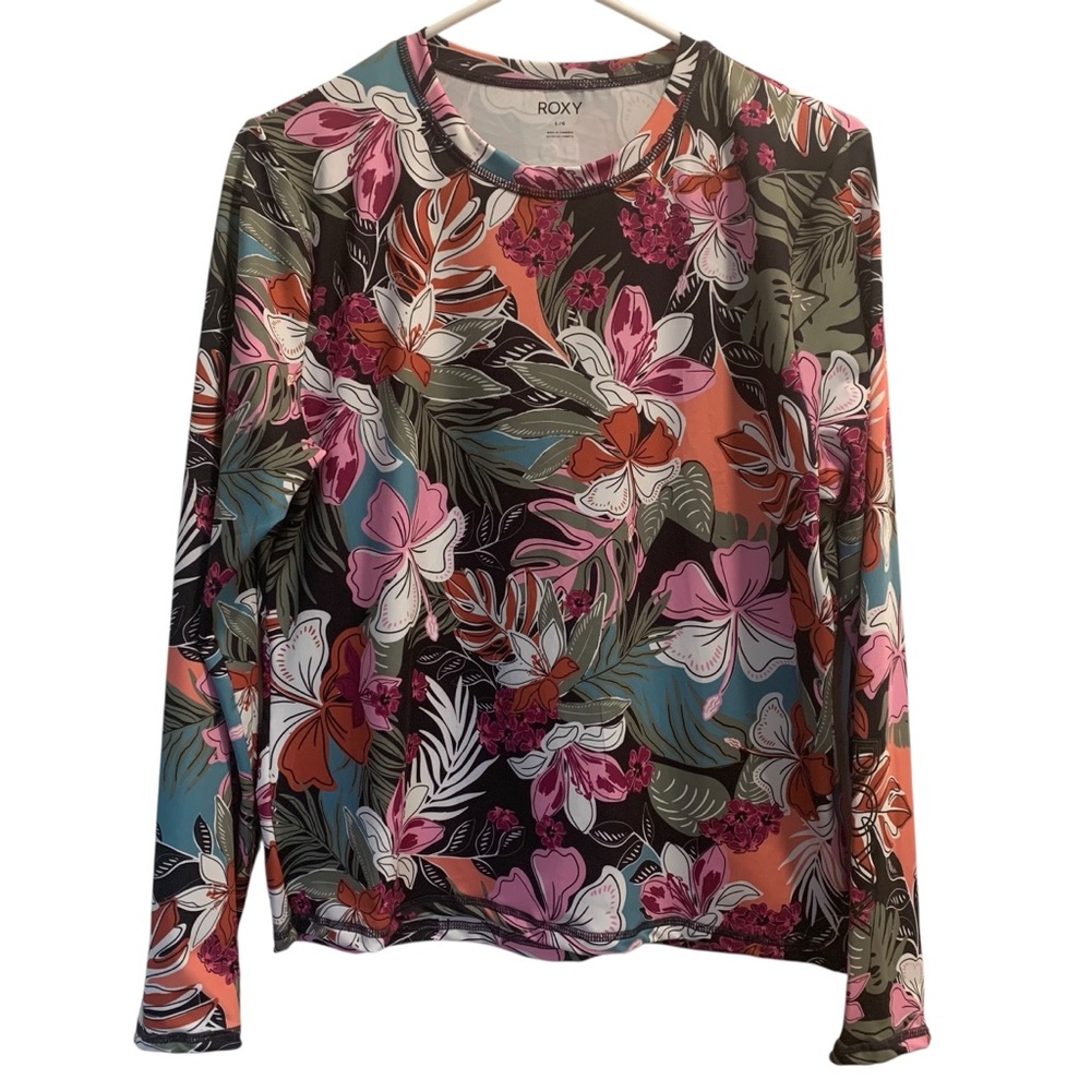 Roxy Top Colorful Floral Print Long Sleeve Size Large
